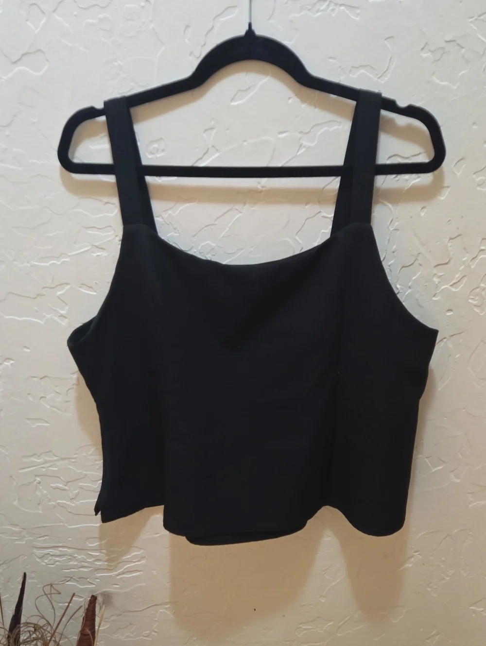 3/$10 Square Neck Dressy Side Zip Black Cropped Tank Top - Picture 1 of 6